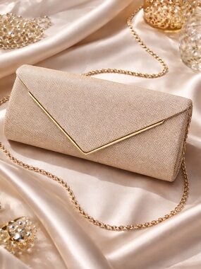 Gold Metallic Envelope Clutch with Chain Strap
